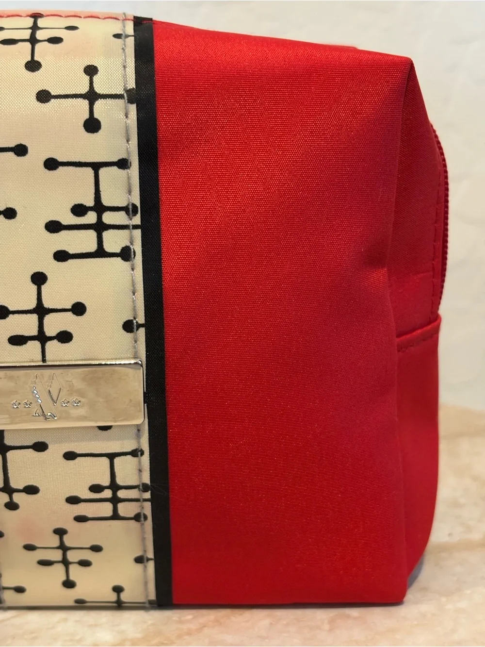 Eames Red Cosmetic Pouch with Retro Cream & Black Accent
